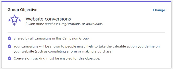 LinkedIn Ads: website conversions objective