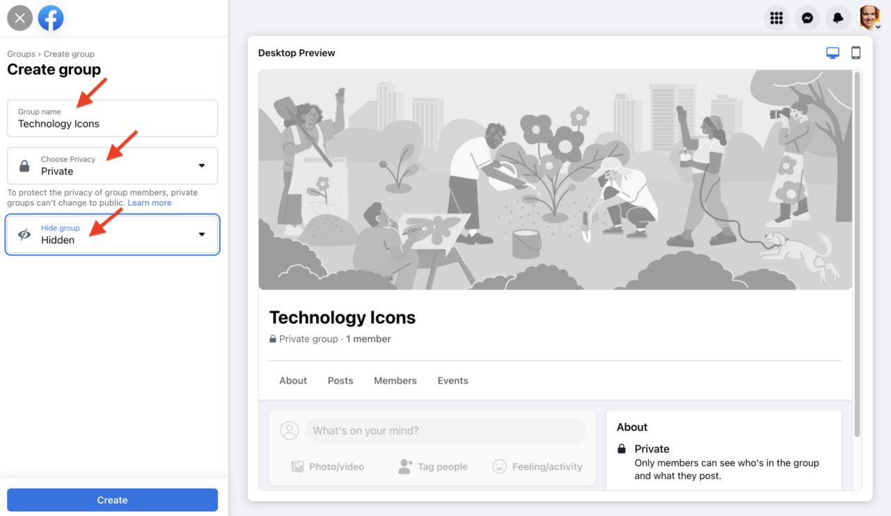 Create FB group 3