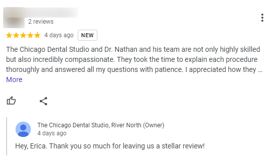 Positive review and response for Chicago dentist office
