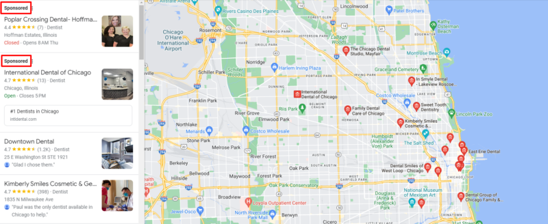 Sponsored listings on Google maps
